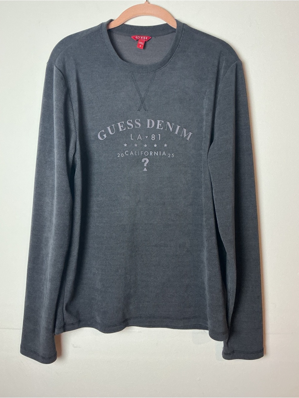 GUESS Denim L.A. 81 Men’s Gray Waffle Knit Thermal Pullover Shirt Size M